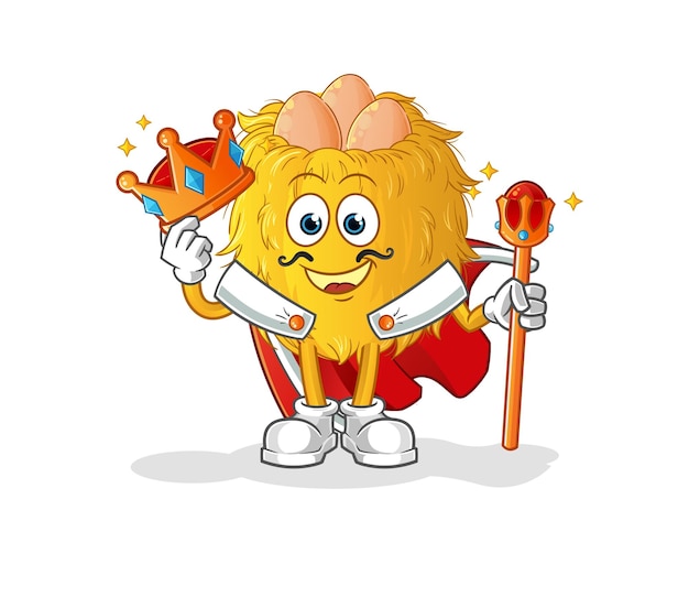 Bird nest king vector cartoon character