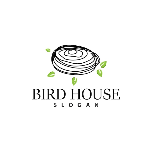 Vector bird nest logo bird house shelter vector modern line design minimalist style symbol template icon