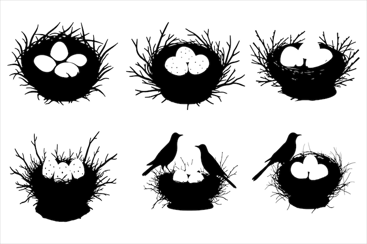 Vector bird nest vector silhouette collection