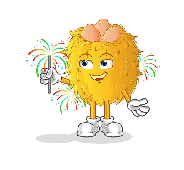 Bird nest with fireworks mascot cartoon vector