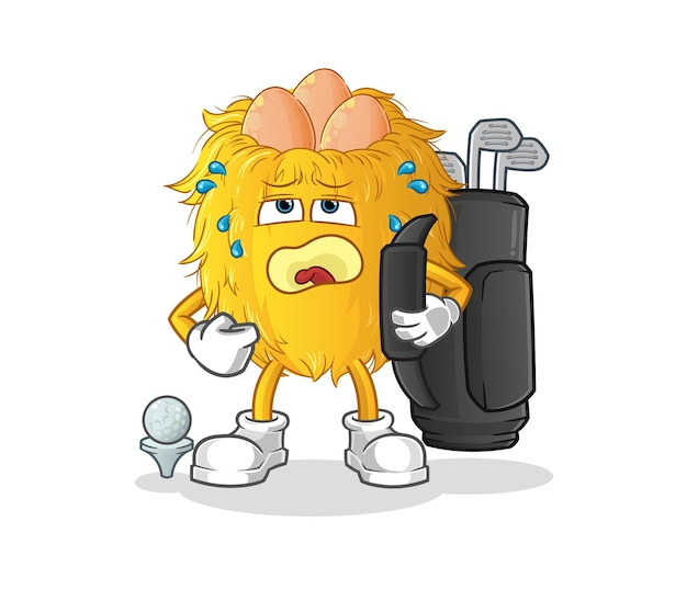 Bird nest with golf equipment. cartoon mascot vector