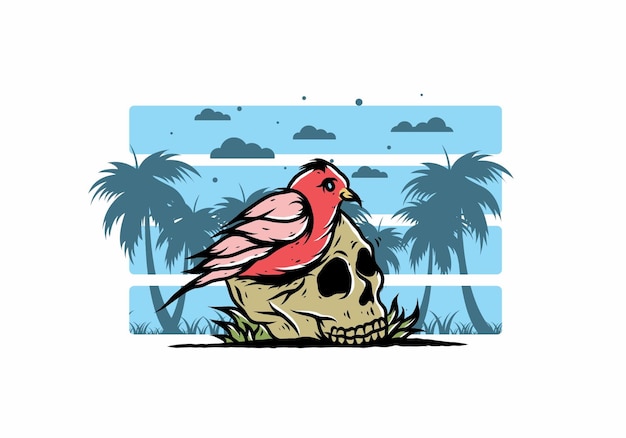 Bird nesting in skull illustration