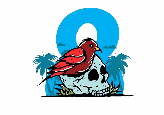 Vector bird nesting in skull illustration