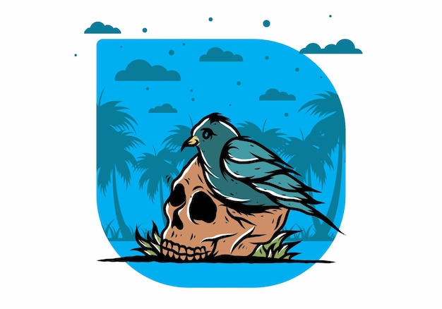 Bird nesting in skull illustration