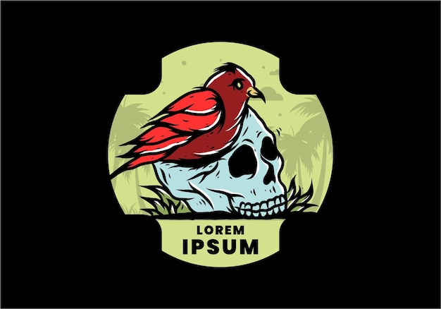 Bird nesting in skull illustration