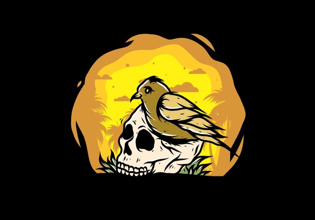 Bird nesting in skull illustration