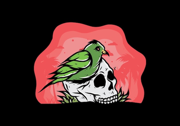 Bird nesting in skull illustration