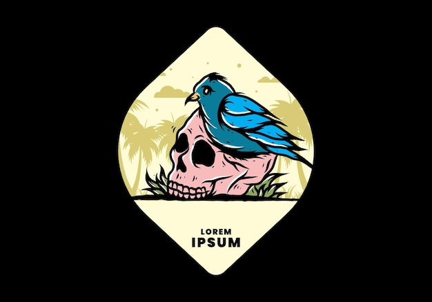 Bird nesting in skull illustration