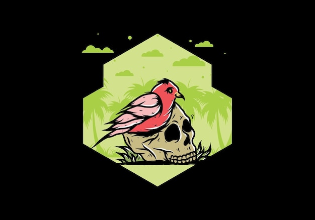 Bird nesting in skull illustration