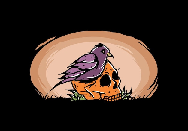 Bird nesting in skull illustration