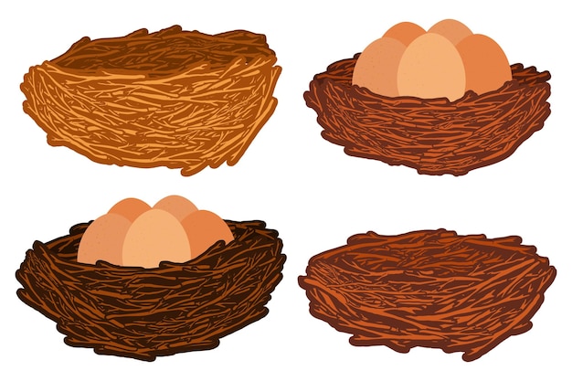 Vector bird nests vector cartoon set