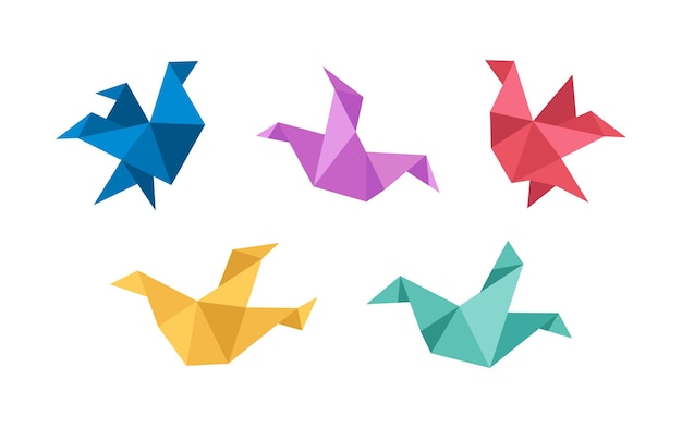 Vector bird origami paper craft illustration collection