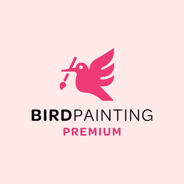 Vettore logo della mascotte carino che dipinge un uccello