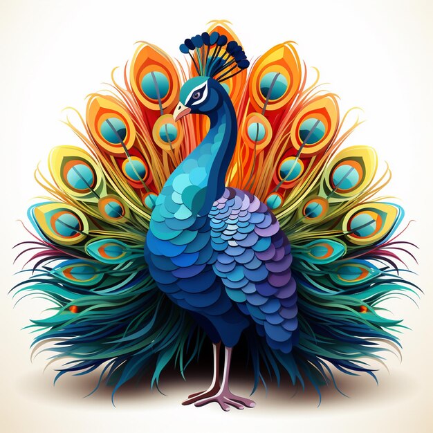 Bird peacock nature illustration vector design art graphic beautiful animal feather backg