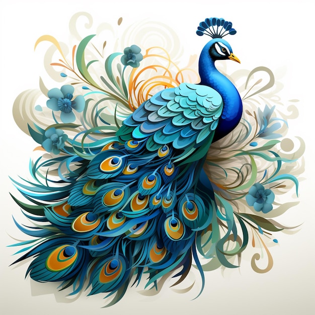 Bird peacock nature illustration vector design art graphic beautiful animal feather backg
