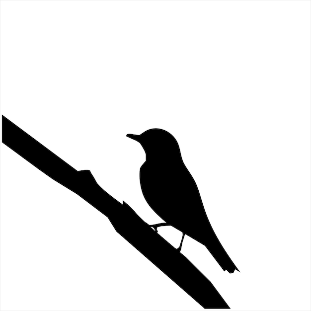 Bird Perching On Branch in silhouette stock illustration