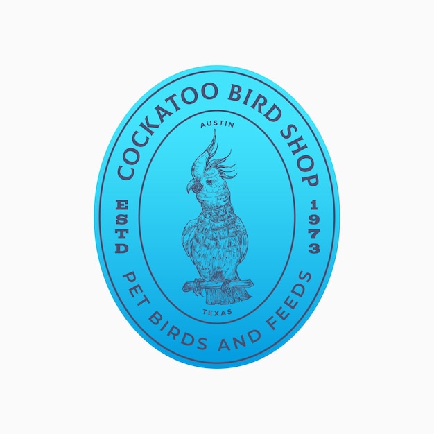 Логотип магазинных птиц абстрактный векторный знак шаблон логотипа ручно нарисованный силуэт какаду-папугая с границами и типографией премиум-качественная эмблема экзотической птицы изолирована