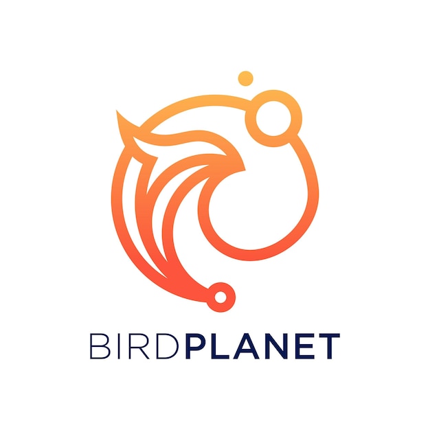 Птица Планета Значок Линии Наброски Дизайн Логотипа