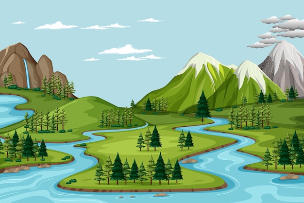 Vector bird's eye view with nature park landscape scene