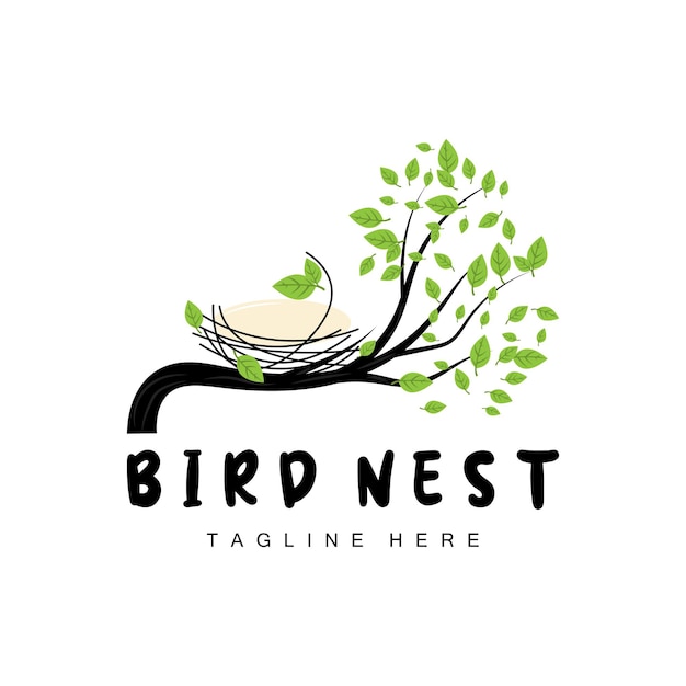 Птичье гнездо Дизайн логотипа Птичий домик Вектор для яиц Птичье дерево Логотип Иллюстрация