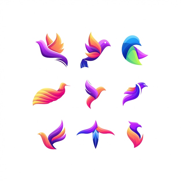 Bird set gradient color logo design