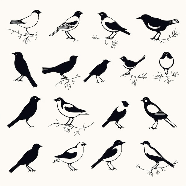 Bird silhouettes isolated on transparent background