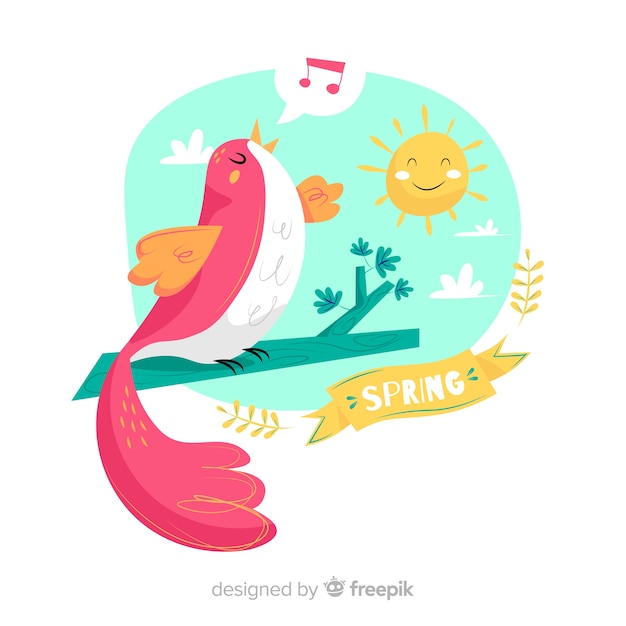 Vector bird singing spring background