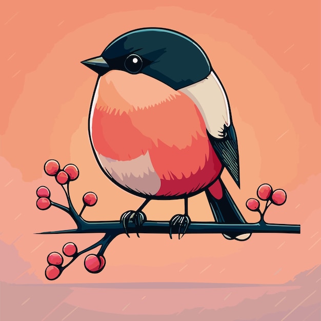 A bird sits on a branch with a pink background and the words