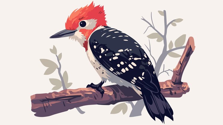 Vector a bird sits on a branch with a tree branch in the background