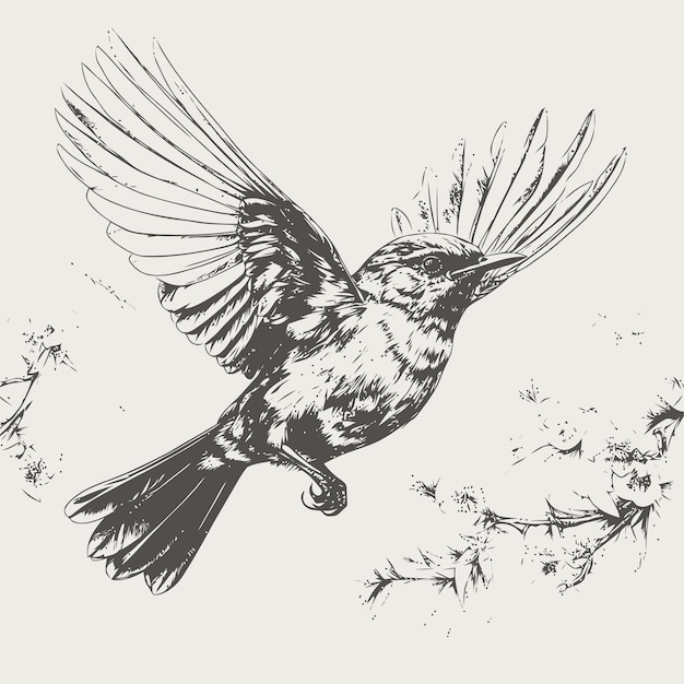 Vector bird sketch hand drawn illustration of a bird