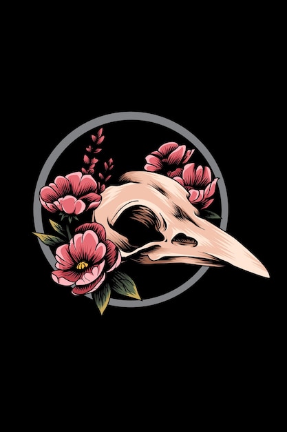 Bird skull with flowers vector illustration