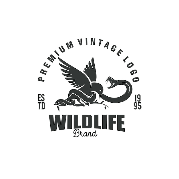 Bird and snake silhouette vintage logo vector graphic template