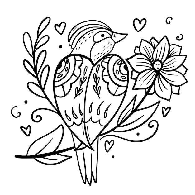 Bird Spring bird Coloring Sketch Hand drawing For your design