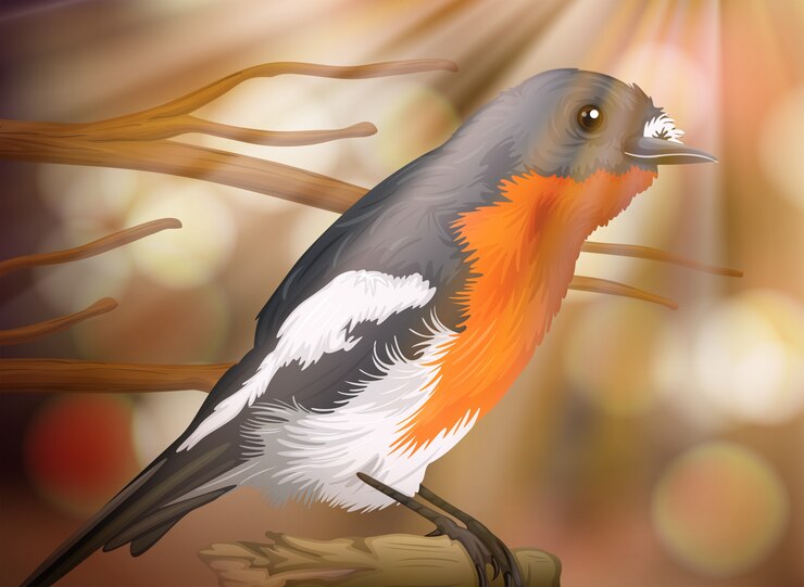 Vector a bird on sunlight in forest