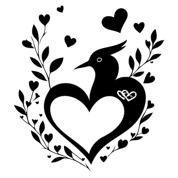 Vettore uccello valentine cuore amore illustrazione disegno nero