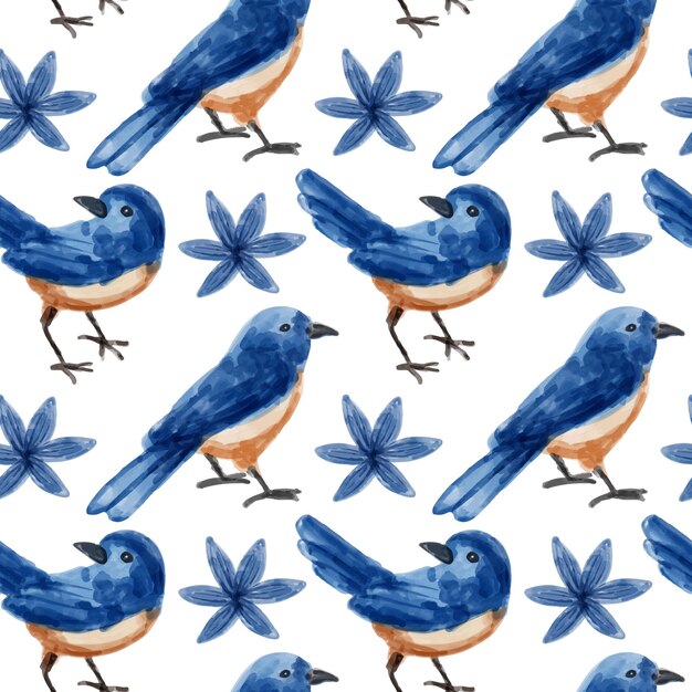 Bird watercolor seamless pattern