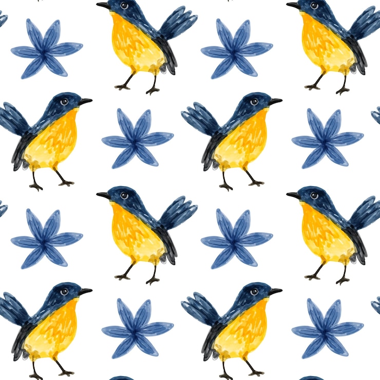 Vector bird watercolor seamless pattern