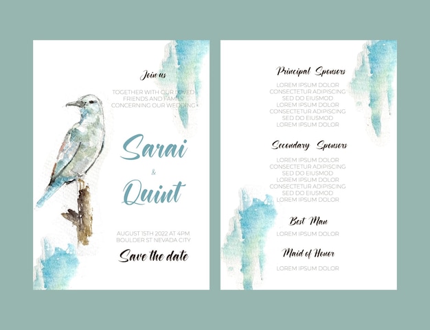 Bird Watercolor Wedding Invitation