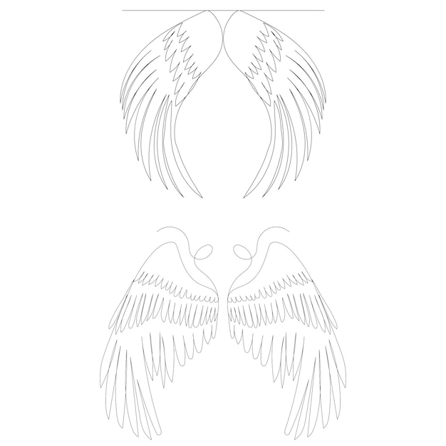 Bird wings angel one line drawing outline vector