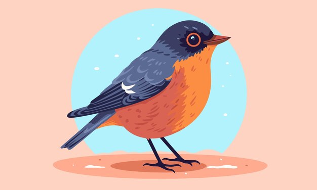 Vector a bird with a blue and orange body and red eyes sits on a pink background