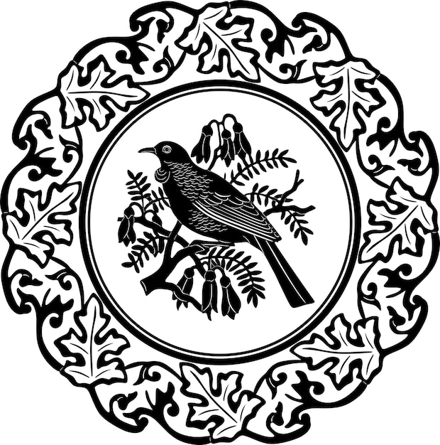 bird with flower and floral frame handmade vector design