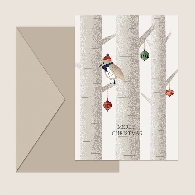 ベクトル 帽子のクリスマスカードを持つ鳥
