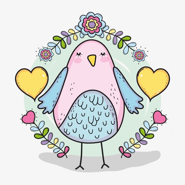 Vector bird with hearts and branches leaves to celebrate valentines day