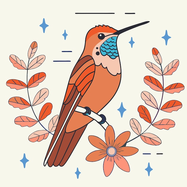 a bird with a long beak is standing in a circle with flowers and a bird on it