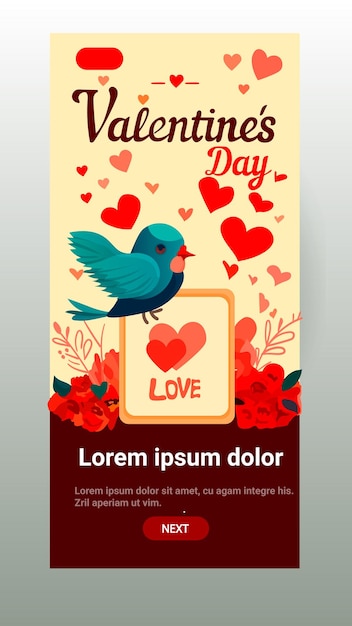 Bird with love envelope happy valentine day celebration template vertical