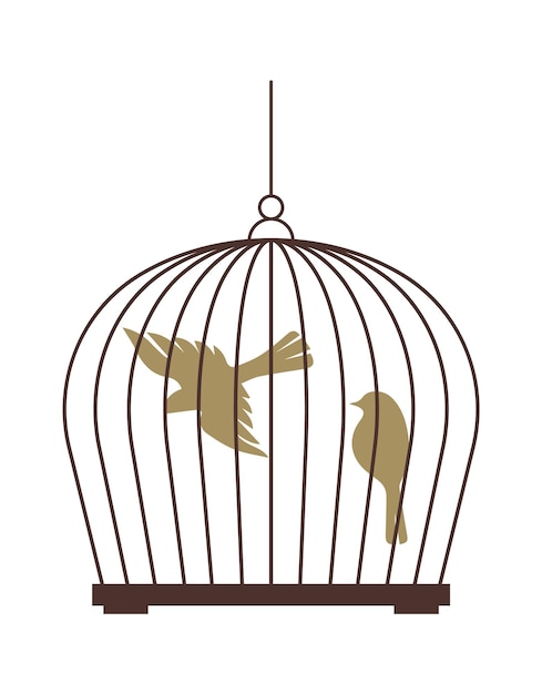 Vector birdcage with birds flat illustration