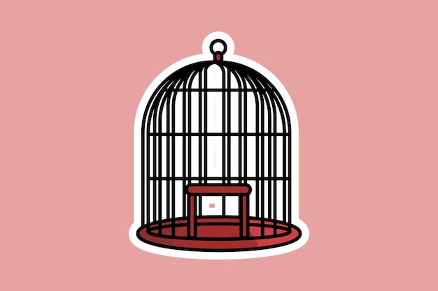 Vector birdcage with open door sticker design vector illustration animal nature object icon concept