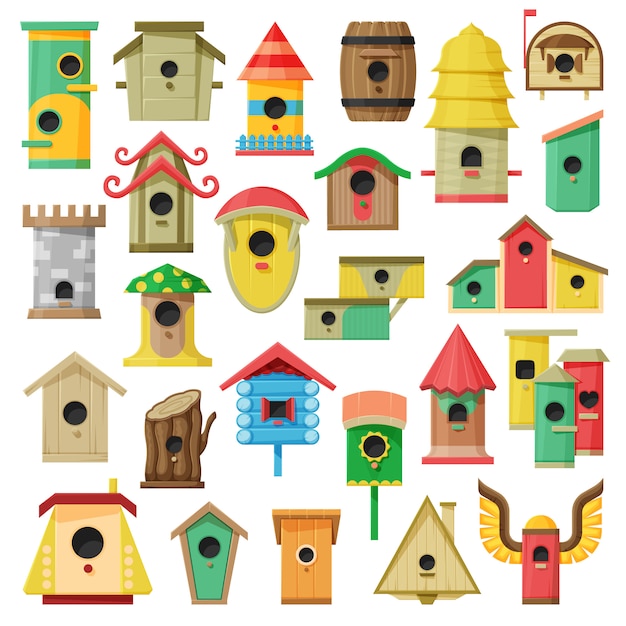 Birdhouse cartoon set icon.