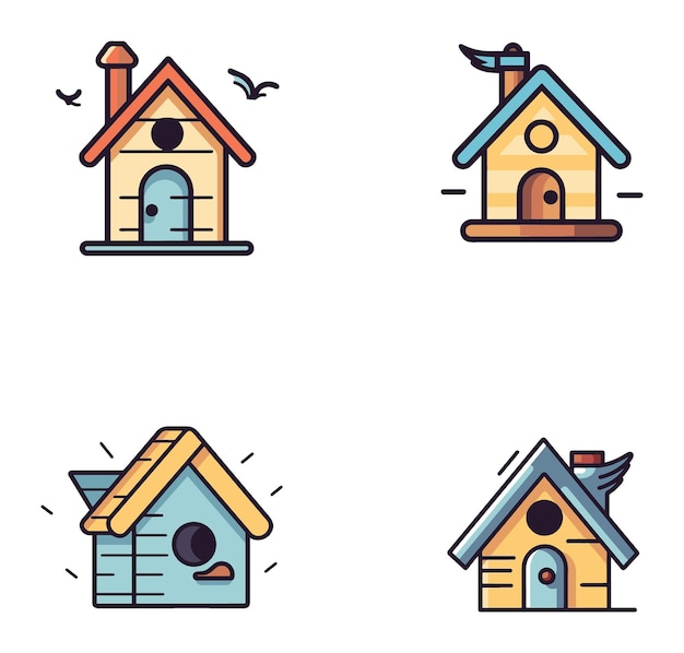 Birdhouse Minimalist Thick Outline White flat illustrated vector icon set