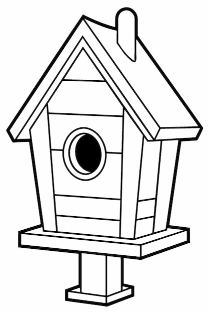 птичий домик на белом фоне черно-белого цвета